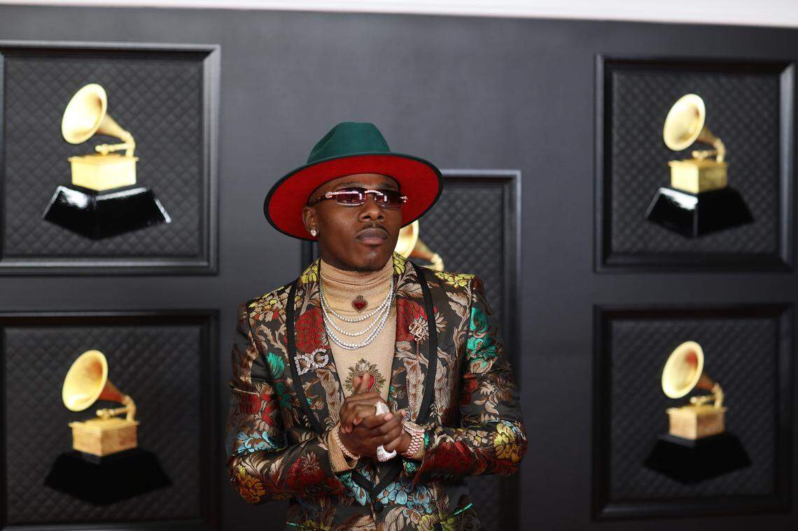 Charlotte rapper DaBaby, shown at the 2021 Grammy Awards, was at his Troutman home when a person was shot and wounded on April 13, 2022.