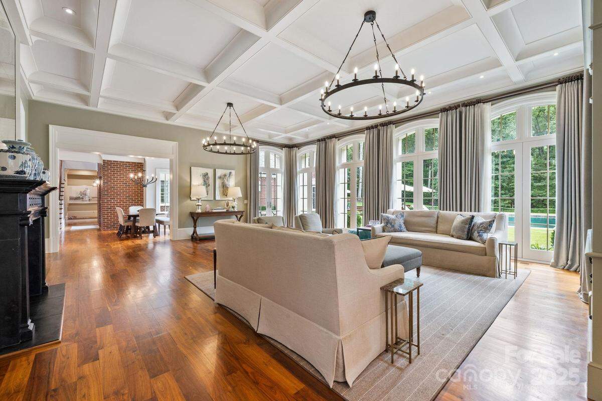 The mansion has an open floor plan that lets in lots of light.