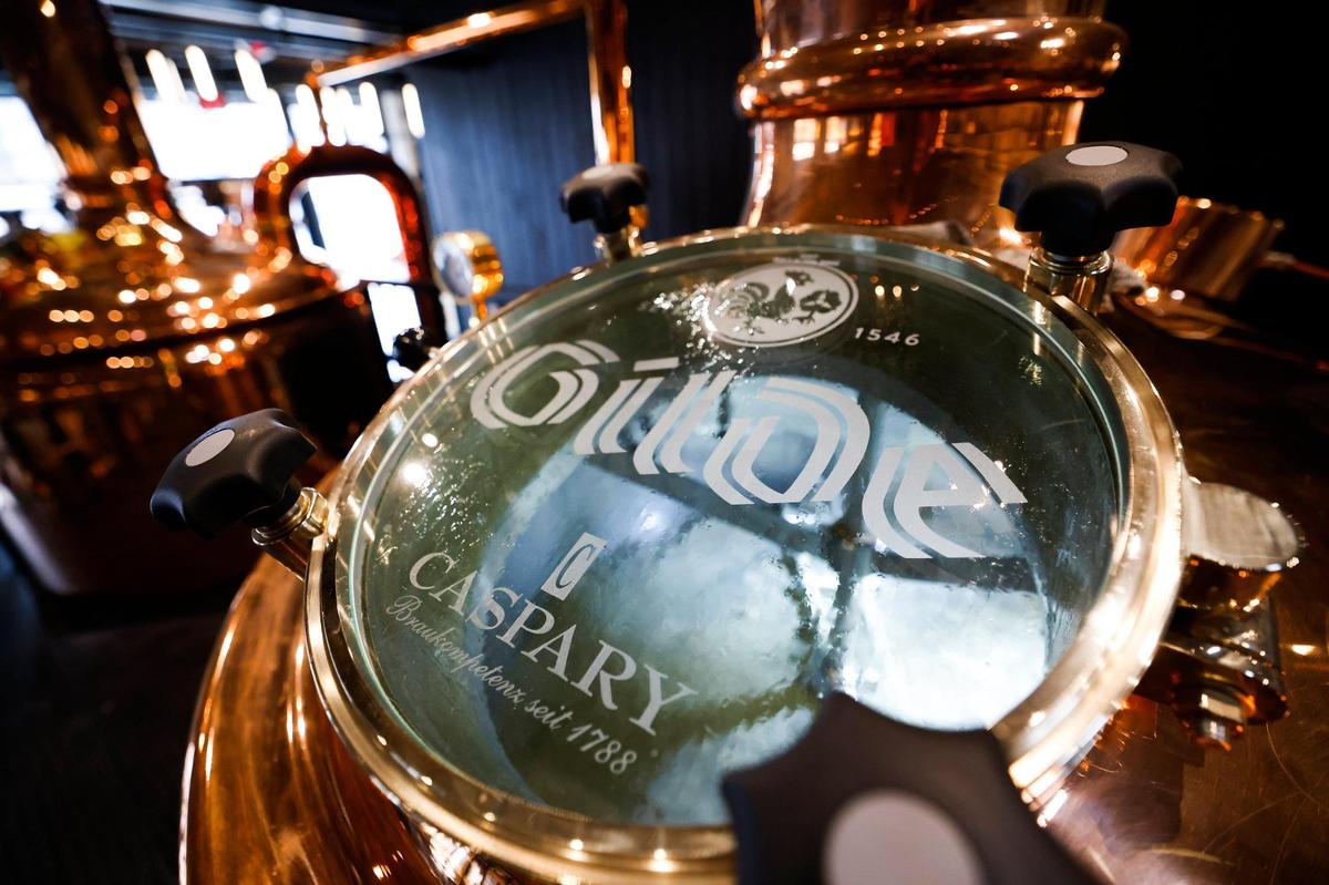 Copper brewing tanks sit full of beer Thursday at Gilde Brewery in Charlotte.