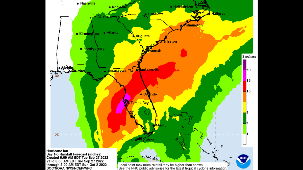 The remnants of Hurricane Ian are expected to dump more than six inches of rain in the North Carolina mountains, according to the National Weather Service.