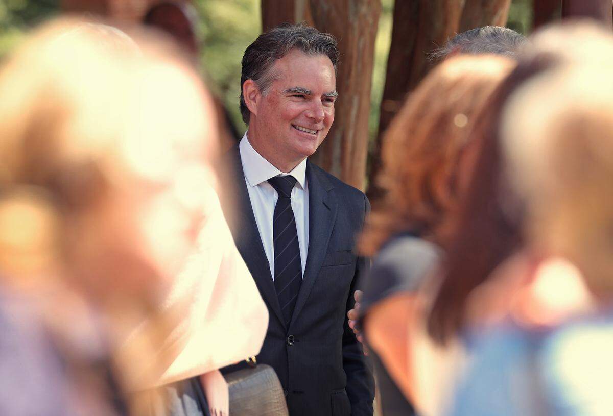 Former NASCAR driver Jeff Gordon talks with friends following the funeral for former longtime Charlotte Motor Speedway president H.A. “Humpy” Wheeler, Jr., on Tuesday, August 26, 2025 at St. Gabriel Catholic Church in Charlotte. 
