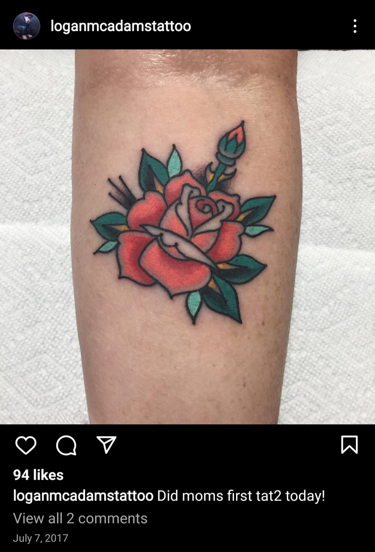 Tattoo artist Logan McAdams gave his mother her first tattoo in 2017.