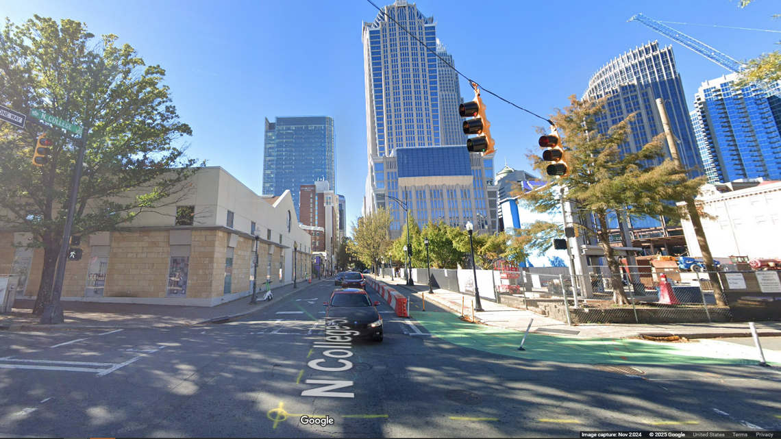 One person was killed and five others were injured by gunfire around 2 a.m. Sunday on North College Street in uptown Charlotte, CMPD says.