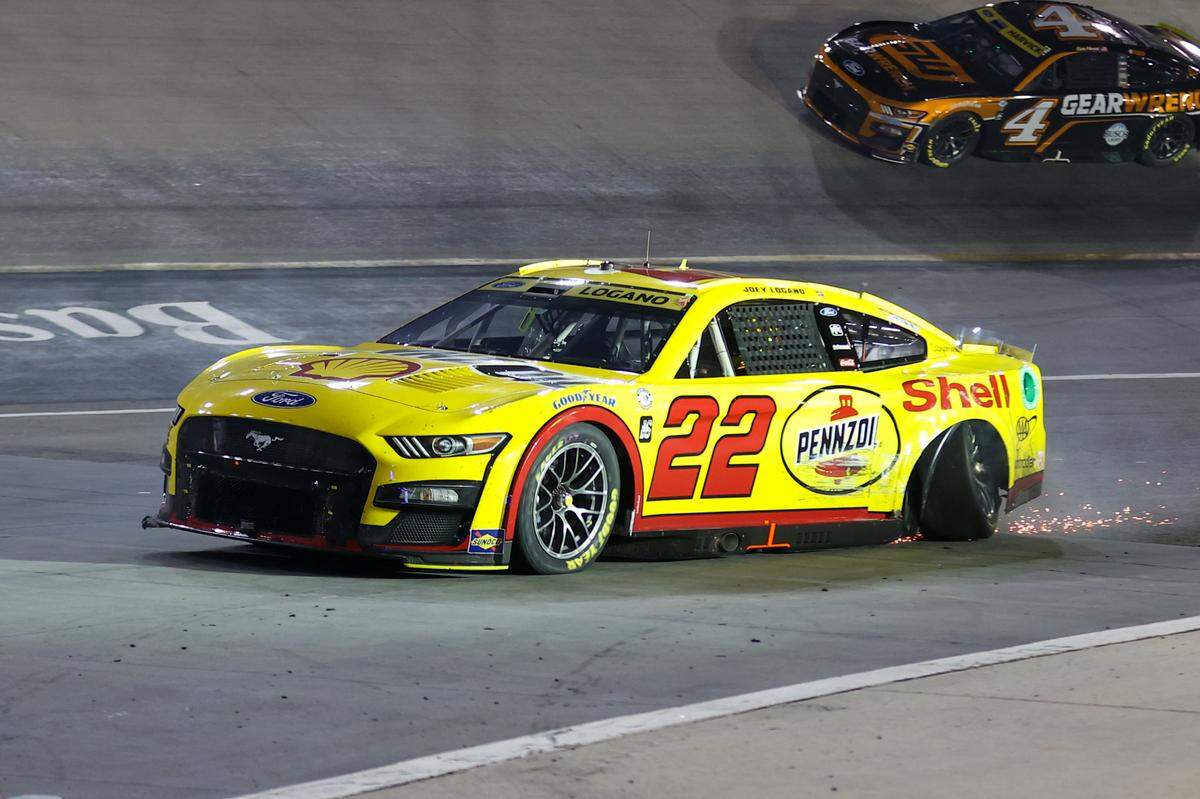 NASCAR Cup Series driver Joey Logano (22) after a crash during the Bass Pro Shops Night Race at Bristol Motor Speedway. 