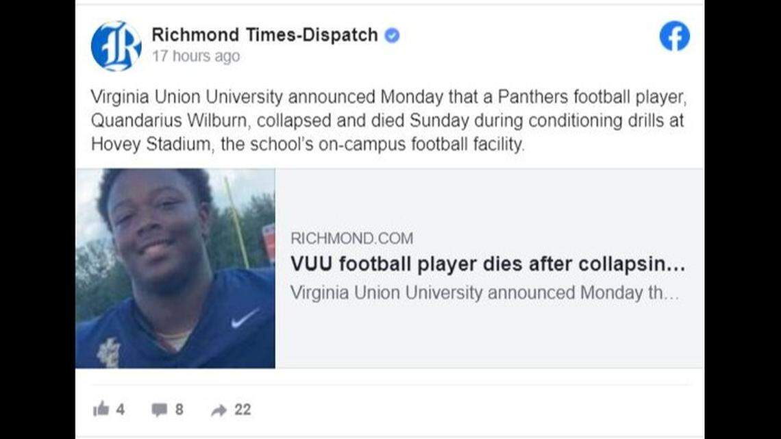 Quandarius Wilburn was pronounced dead after he collapsed during football practice, officials told multiple media outlets.