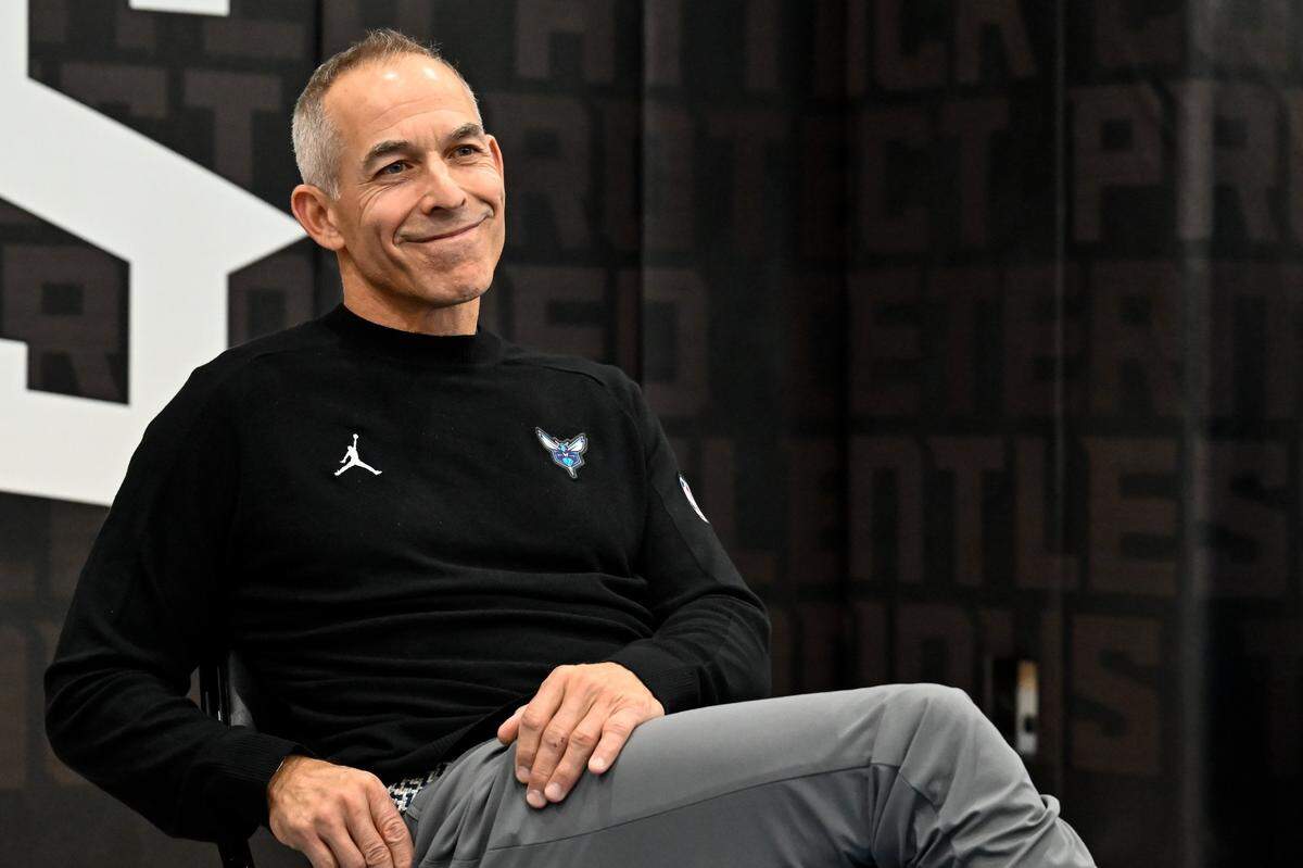 Charlotte Hornets owner Rick Schnall smiles during an interview Saturday, Oct. 19, 2024, in Charlotte, N.C. (Charlotte Observer /Matt Kelley)