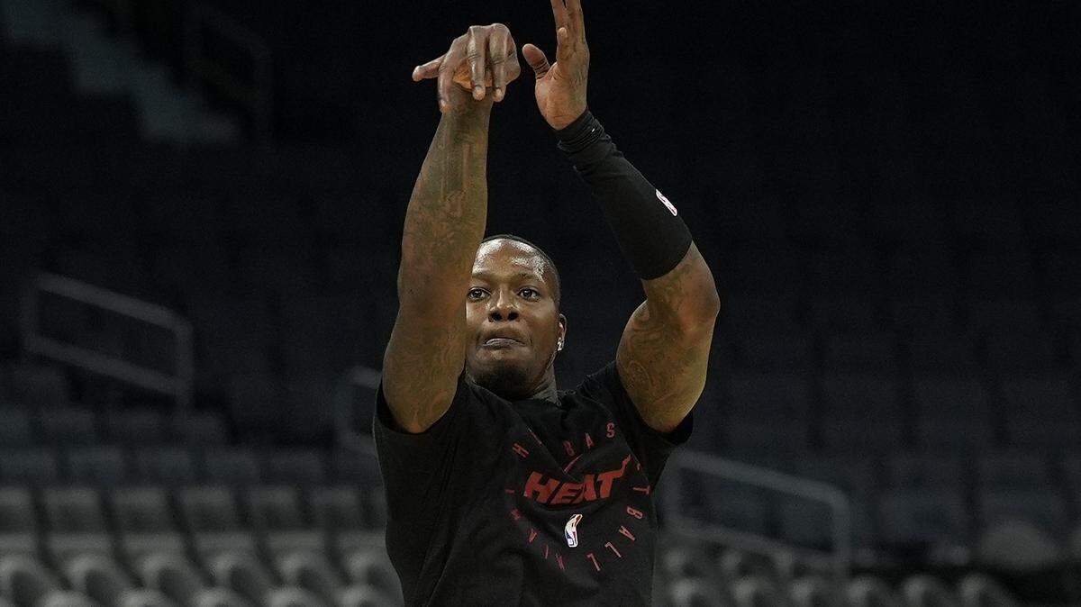 Miami Heat guard Terry Rozier (2) during pregame warm ups against the Charlotte Hornets at Spectrum Center.