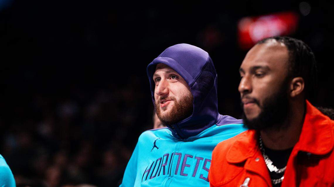 Jusuf Nurkic observes during the Charlotte Hornets' game against the Brooklyn Nets at Barclays Center.