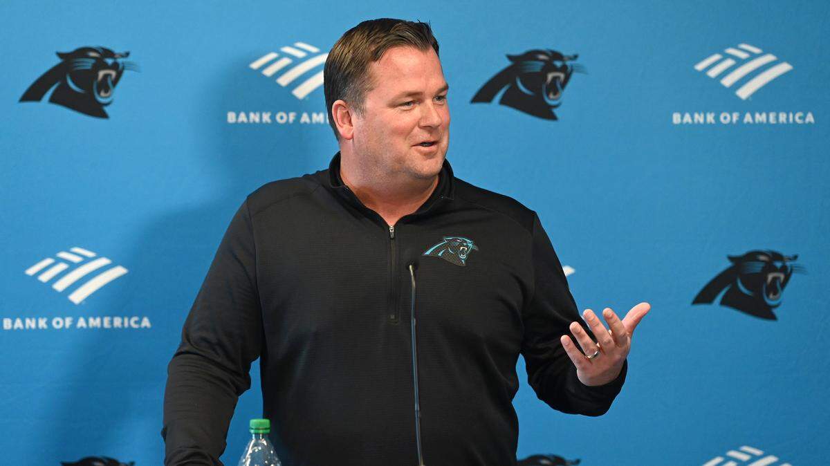 Carolina Panthers general manager Scott Fitterer responds to a question from the media on Monday, January 9, 2023 at Bank of America Stadium in Charlotte, NC. Panthers players packed up their lockers following the conclusion of the team’s season on Sunday, January 8, 2023 with a victory over the New Orleans Saints.