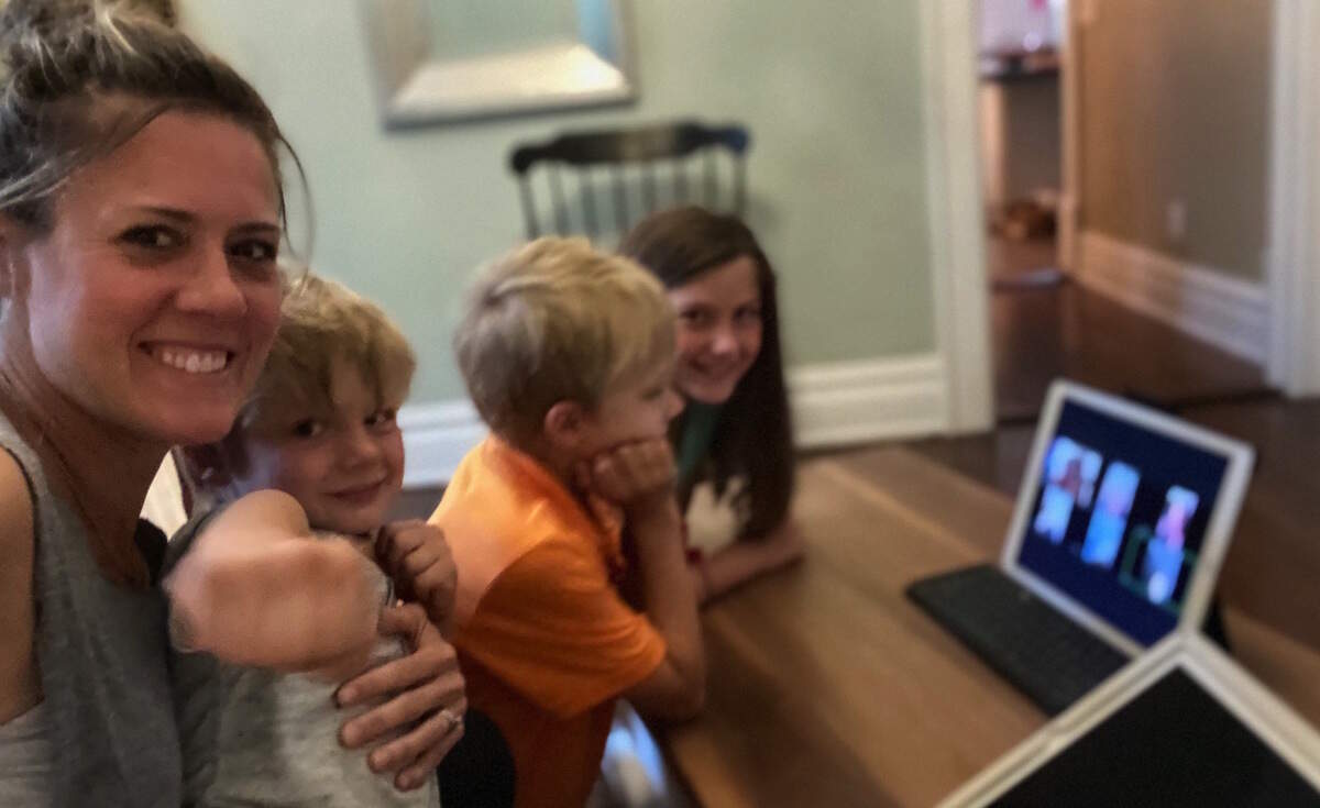 A Zoom call with family members.