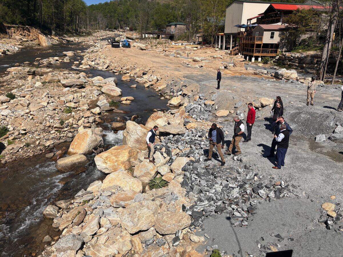 DHS Secretary Markwayne Mullin (left) made his first visit April 7 to Western North Carolina to speak with NC officials about FEMA.