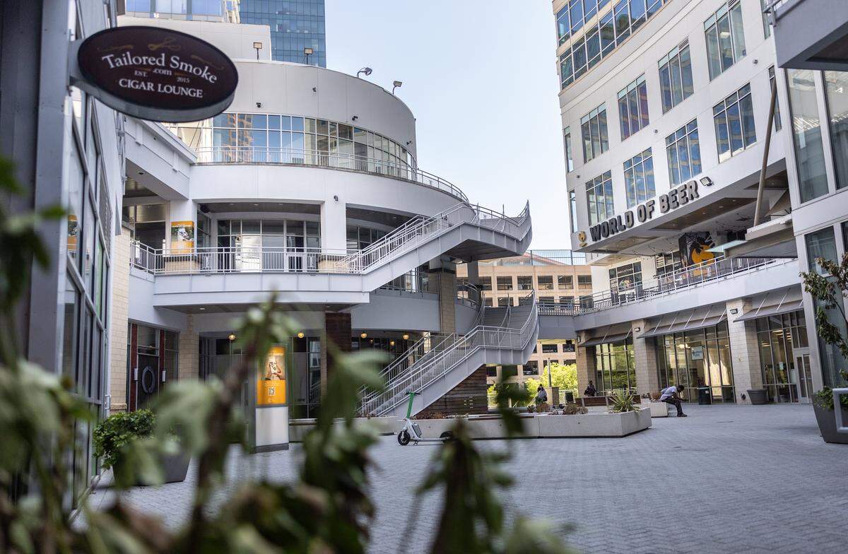 Businesses at Queen City Quarter in uptown Charlotte, pictured on July 28, 2025, continue to struggle with low customer traffic despite recent renovations and a change in ownership.