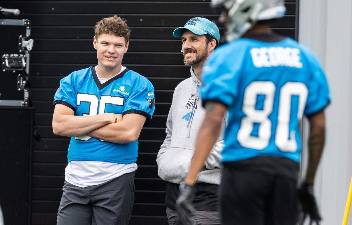 Carolina Panthers Ryan Fitzgerald during the Carolina Panthers Rookie Minicamp in Charlotte, N.C., on Saturday, May 10, 2025.
