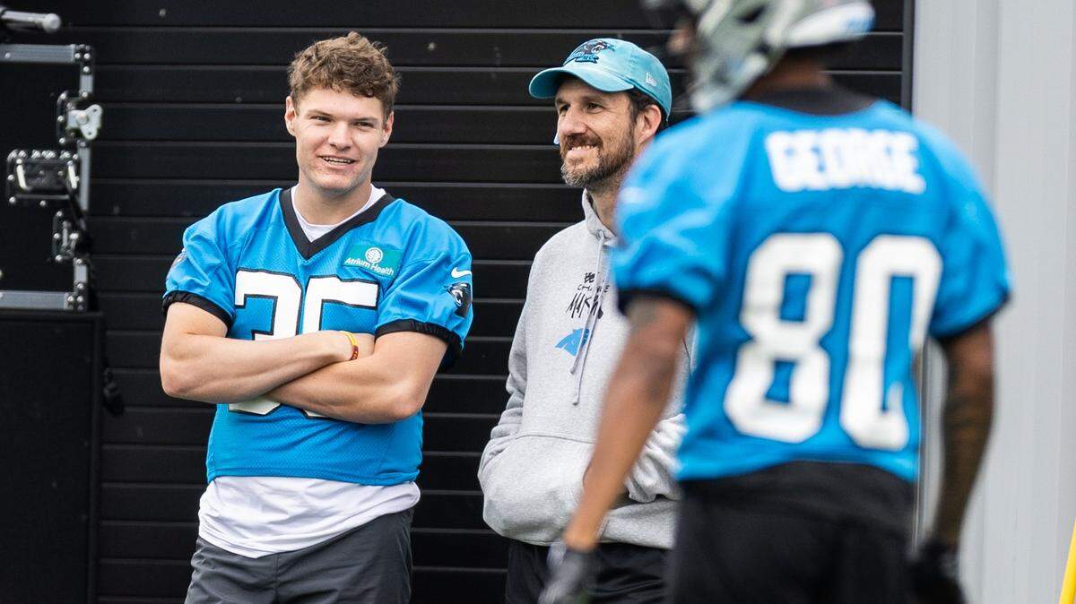 Carolina Panthers Ryan Fitzgerald during the Carolina Panthers Rookie Minicamp in Charlotte, N.C., on Saturday, May 10, 2025.