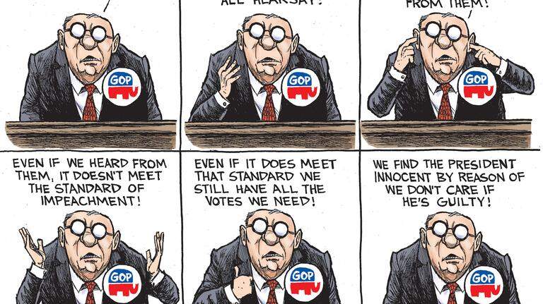 Kevin Siers cartoon: The Senate Republicans make their best impeachment defense