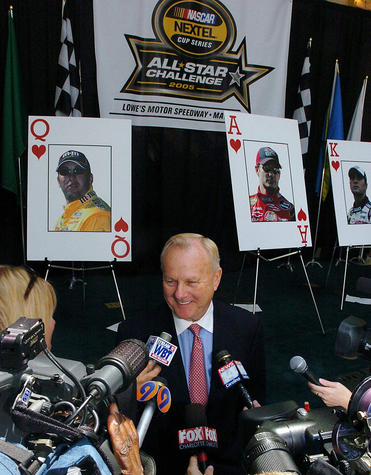 Humpy Wheeler announces his pick of Jeff Gordon as the winner of the Coca-Cola 600 during a 2005 press conference at Two Wachovia Center.