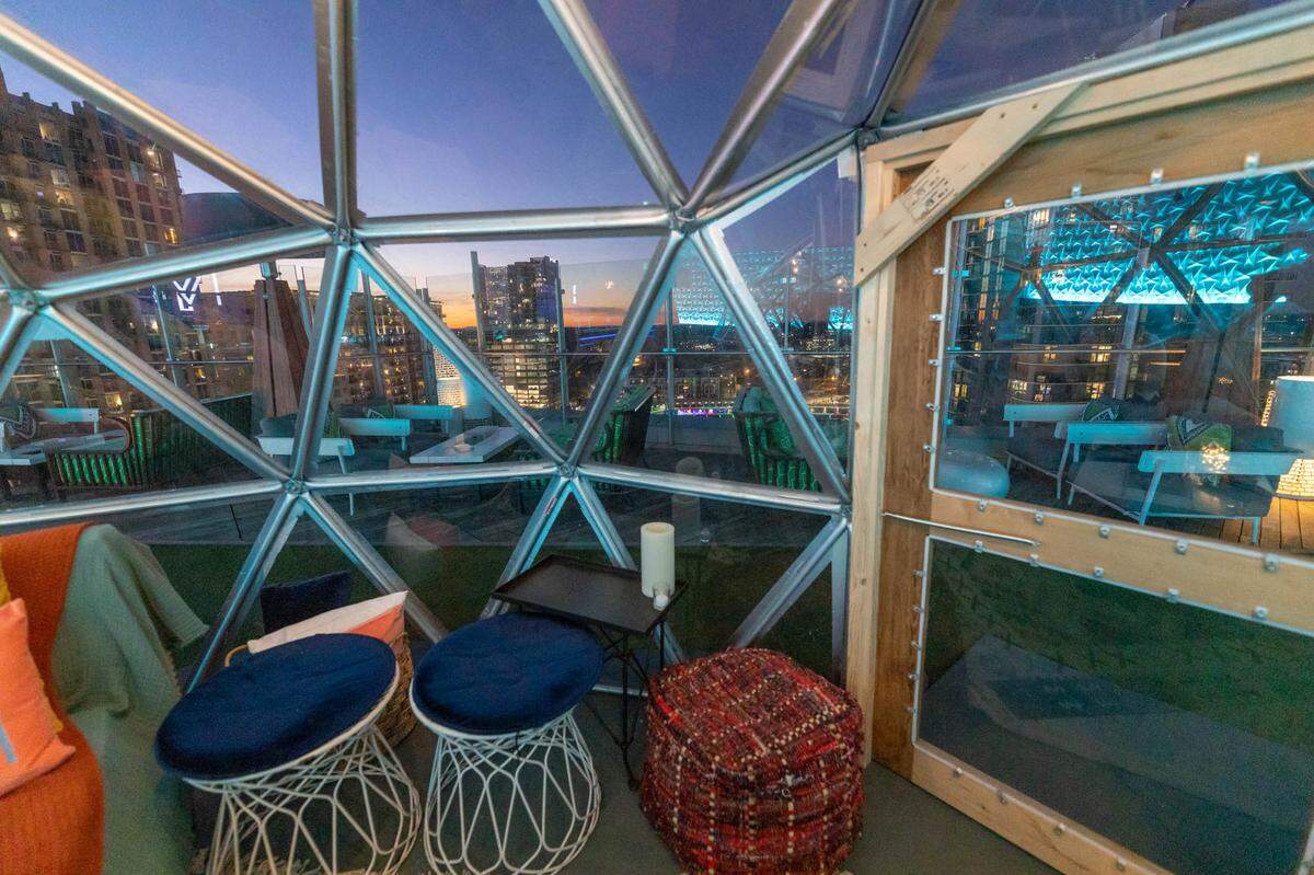 Merchant & Trade’s igloos do not compromise the stunning uptown views over Charlotte Center City.
