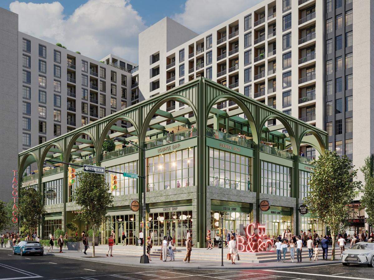 Rendering of the Brooklyn and Church redevelopment at 526 S. Church Street. The project is converting the former Duke Energy headquarters into housing and retail.