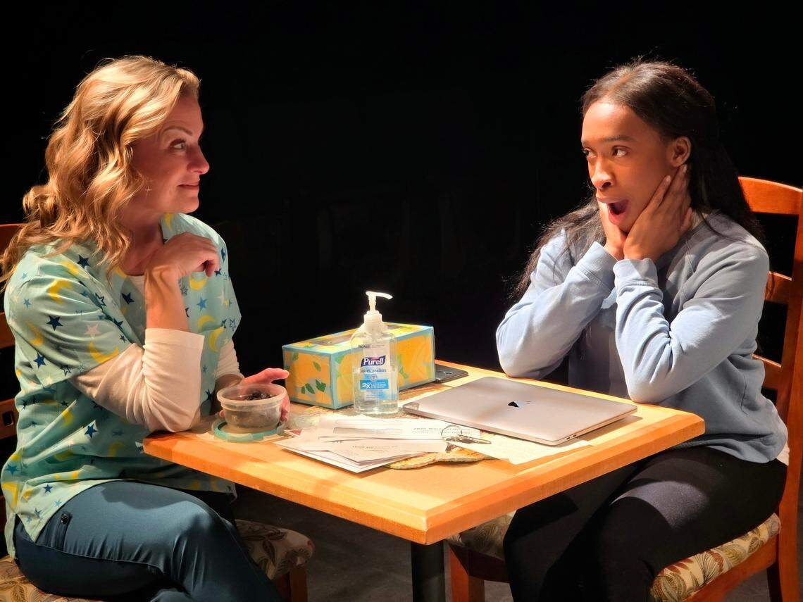 Lisa Schacher as Sherry, left, and Nonye Obichere as Mary Jane in a scene from Three Bone Theatre’s production of ‘Mary Jane.’