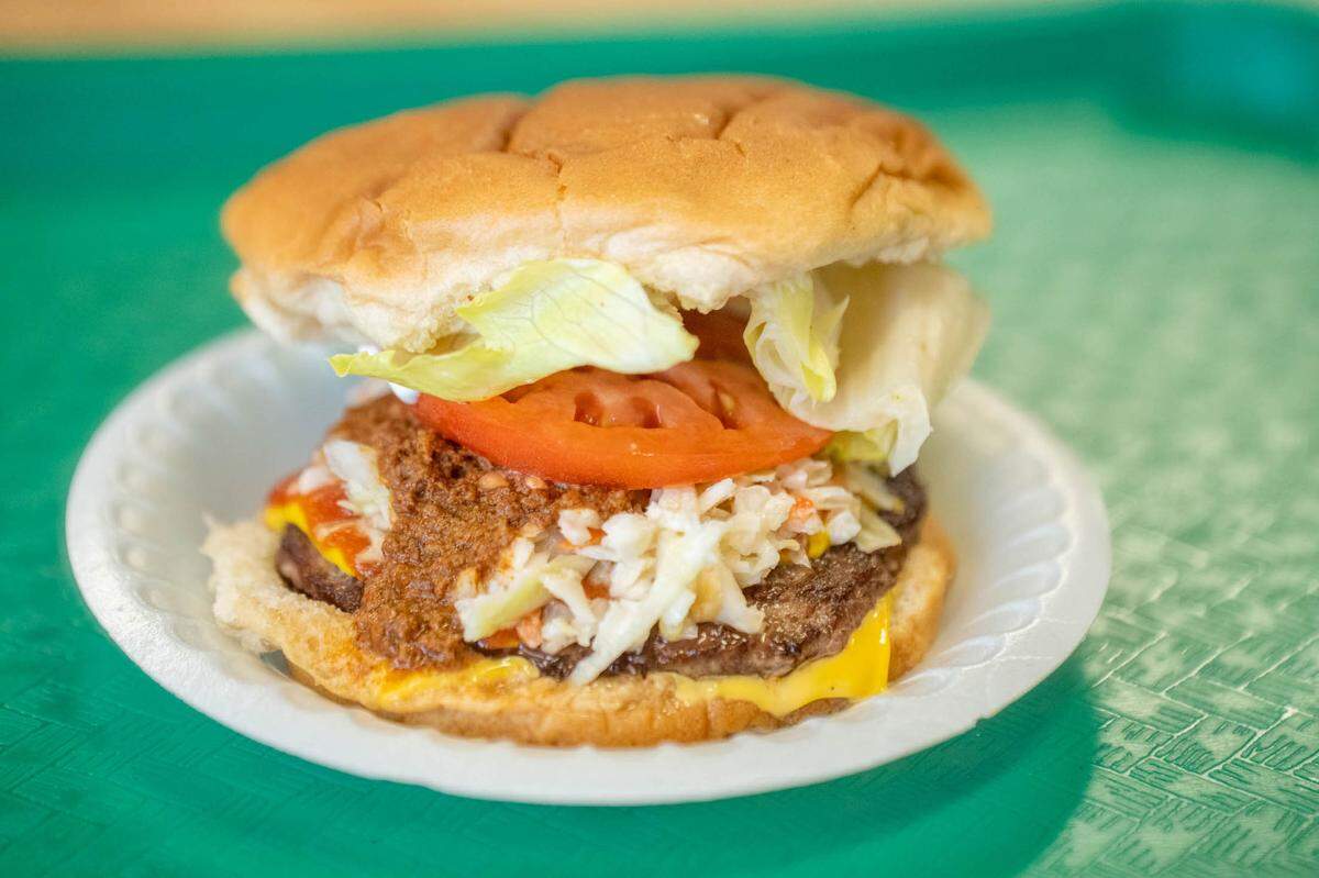 A cheeseburger “all the way” at Green’s Lunch in Uptown Charlotte.