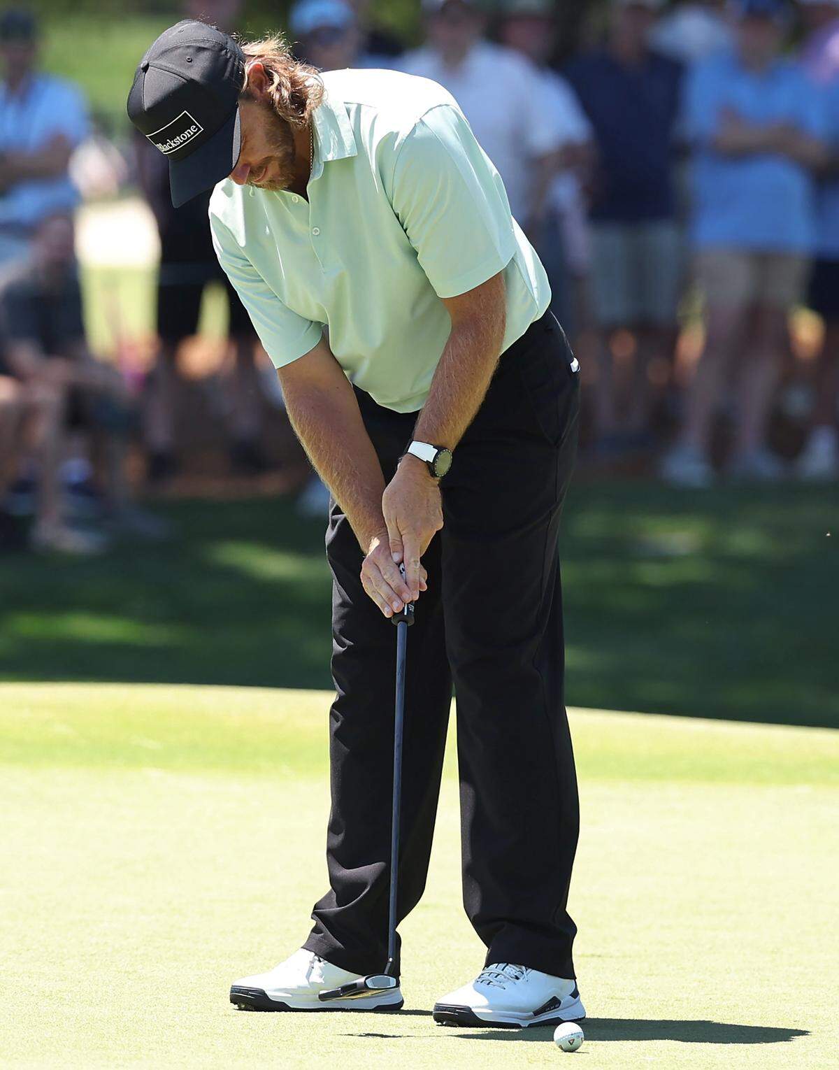 Tommy Fleetwood putts on the fifth green during the final round of the Truist Championship at Quail Hollow Club in Charlotte, NC on Sunday, May 10, 2026.
