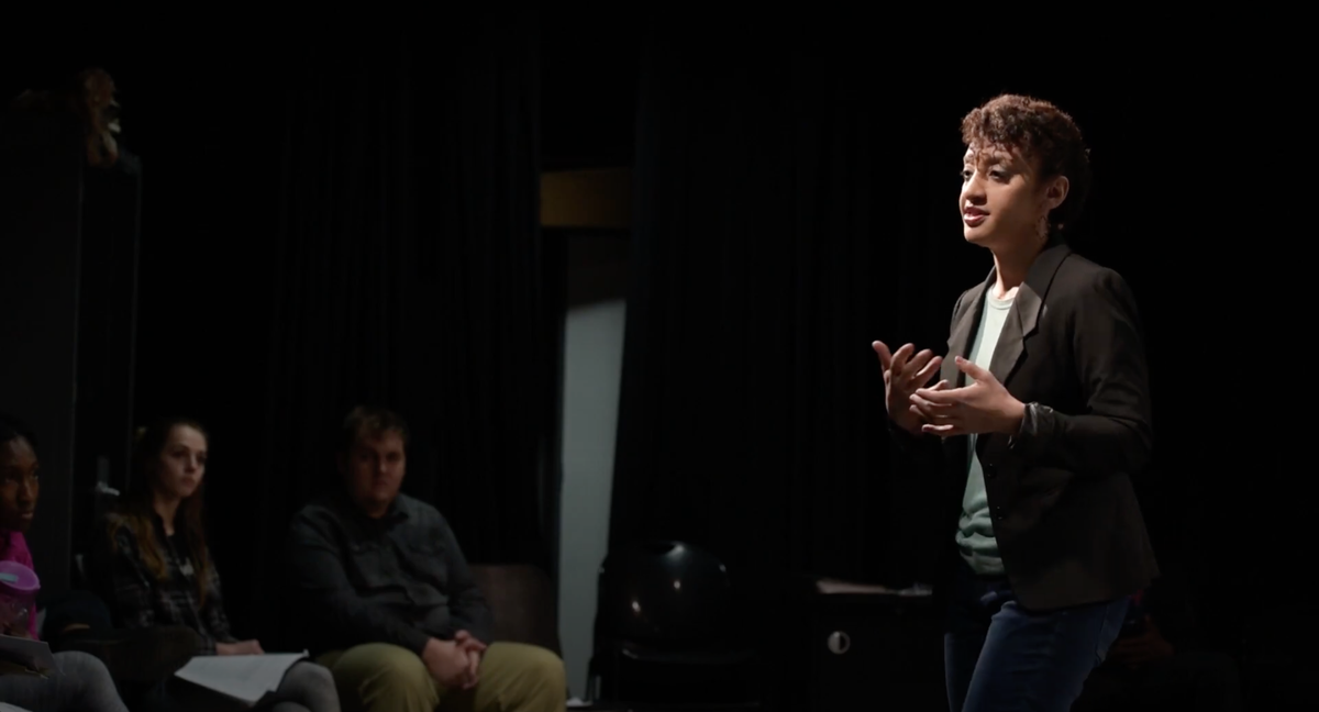 Kaja Dunn teaches an acting class at UNC Charlotte. Dunn, an assistant professor of acting in UNCC’s Department of Theatre, recently received a Kennedy Center honor for her work addressing racial issues in theater education.