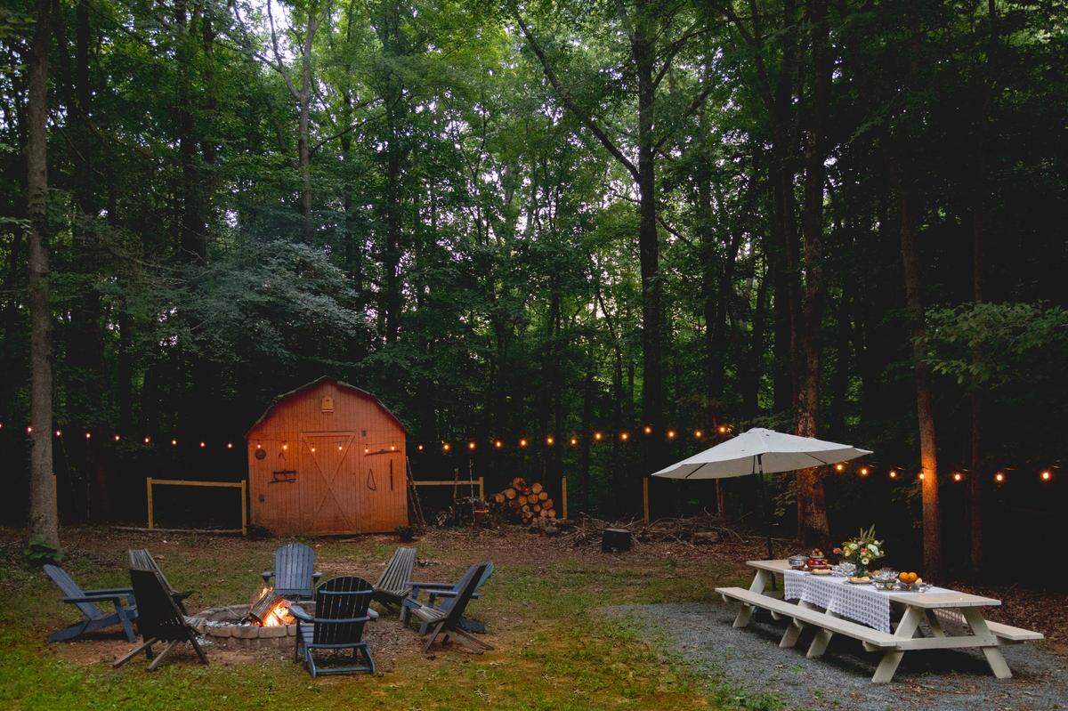 Enjoy a Southern-style, five-course meal under the twinkling lights of the adorned campsite.