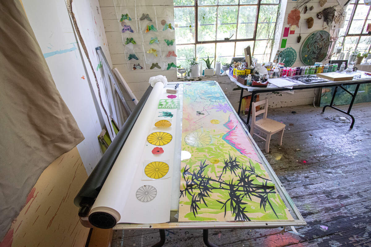 This is a work in progress in Ruth Ava Lyons’ Charlotte studio. In focusing on the environment she said she tries to develop artwork that will speak to people about endangered places in the world. She’s travels this month to the Arctic Circle to do field work with 29 other artists and scientists.