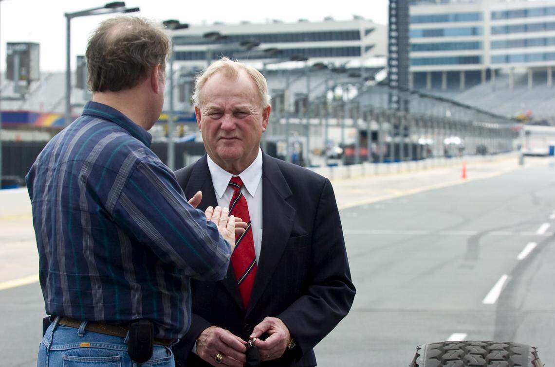 Lowe's Motor Speedway president H. A. "Humpy" Wheeler chats with a hotrodder during the recent AutoFair at the facility April 02, 2008. Is the construction of a new state-of-the-art dragstrap the crowning jewel of Bruton Smith's motorsports empire in Charlotte? Under his guidance, the former Charlotte Motor Speedway has been in the lead of motorsports facilities in the United States. 