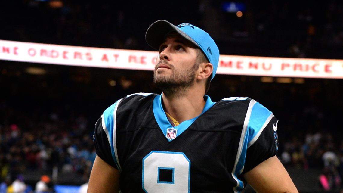 Carolina Panthers kicker Graham Gano jogs off the field following fourth quarter action against the New Orleans Saints at the Mercedes-Benz Superdome on Sunday, October 16, 2016 in New Orleans, LA. Gano missed a field goal attempt during fourth quarter action that would have tied the game. The Saints defeated the Panthers 41-38.