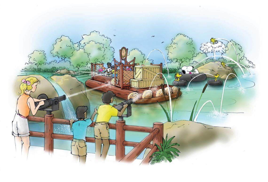 Charlie Brown’s River Raft Blast will debut in 2025 at Carowinds.