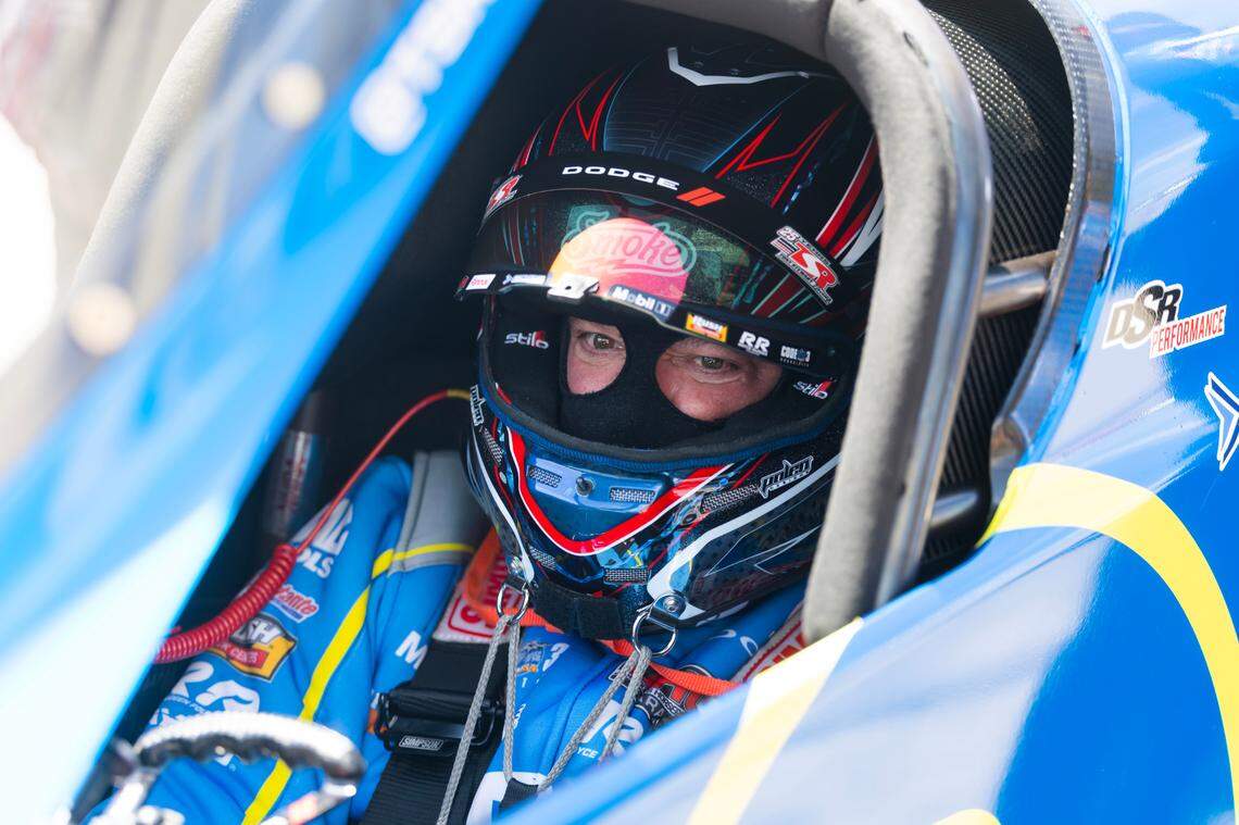 NHRA top fuel driver Tony Stewart during the Four Wide Nationals at The Strip at Las Vegas Motor Speedway. Mark J. Rebilas-Imagn Images