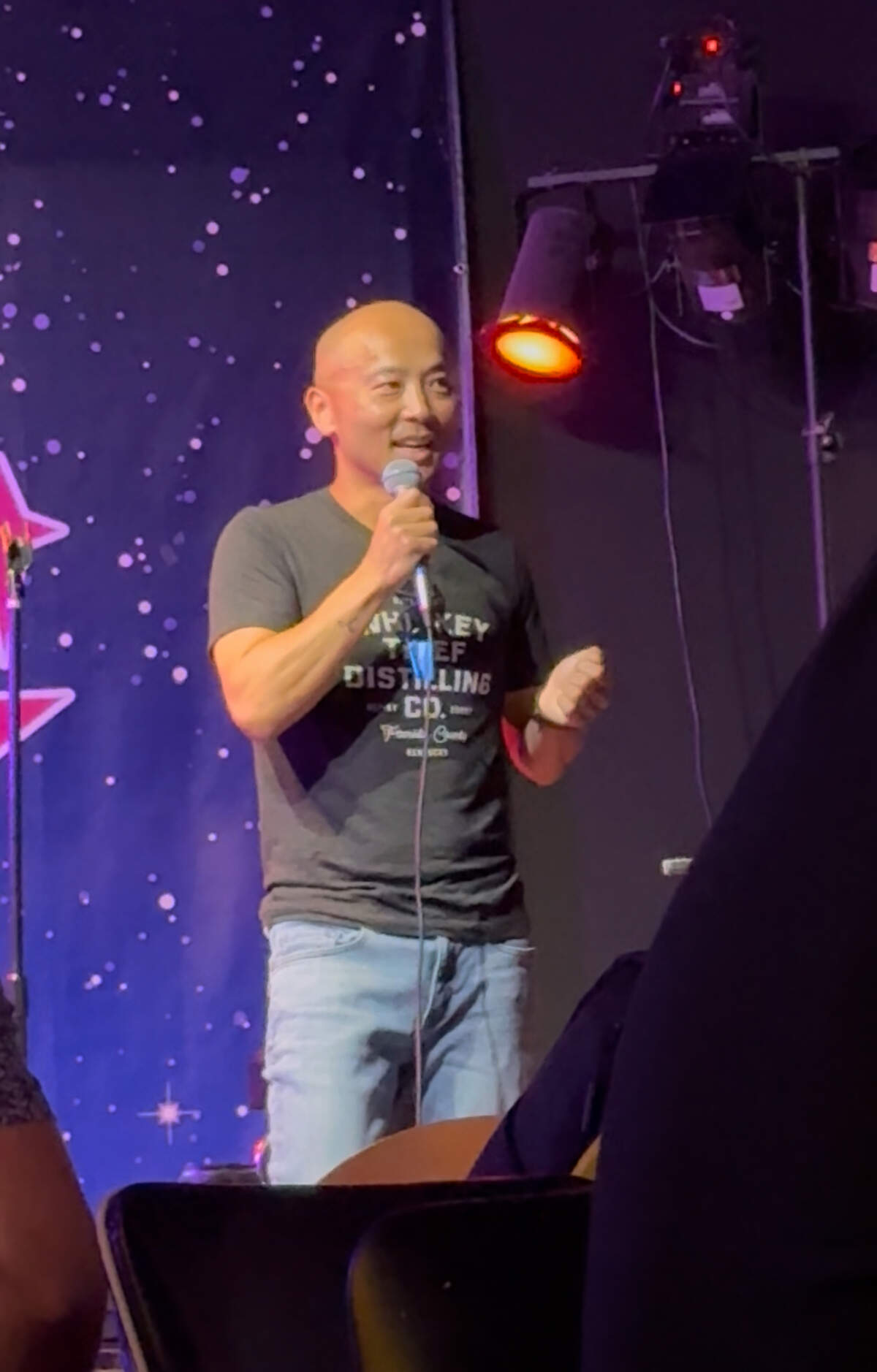Théoden Janes tries stand-up comedy for the first time, at Starlight on 22nd in NoDa last month.