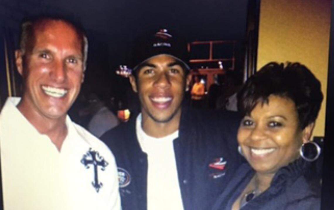 Darrell Wallace Sr. and Desiree Wallace celebrate with their son Bubba in 2010 after he was named K&N Pro Series East Rookie of the Year.