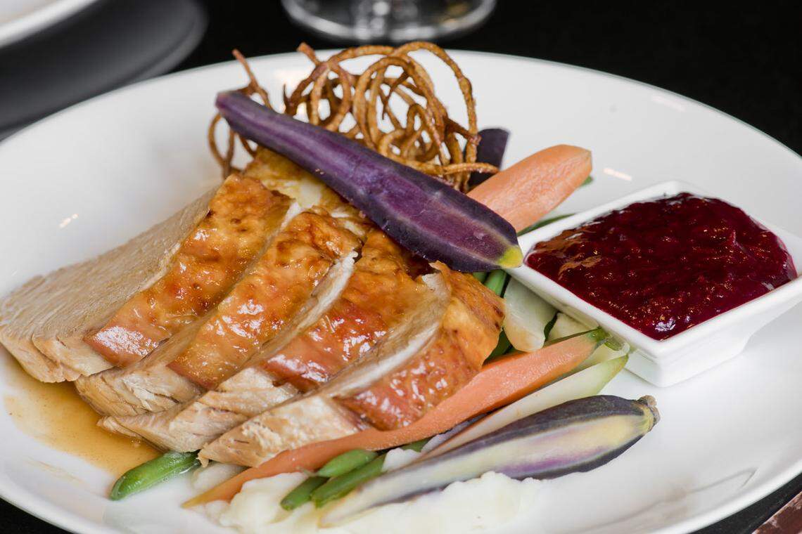 At The Ballantyne, the prix fixe Thanksgiving dinner is $85 for adults and $40 for ages 12-5. Children ages 4 and younger eat free.