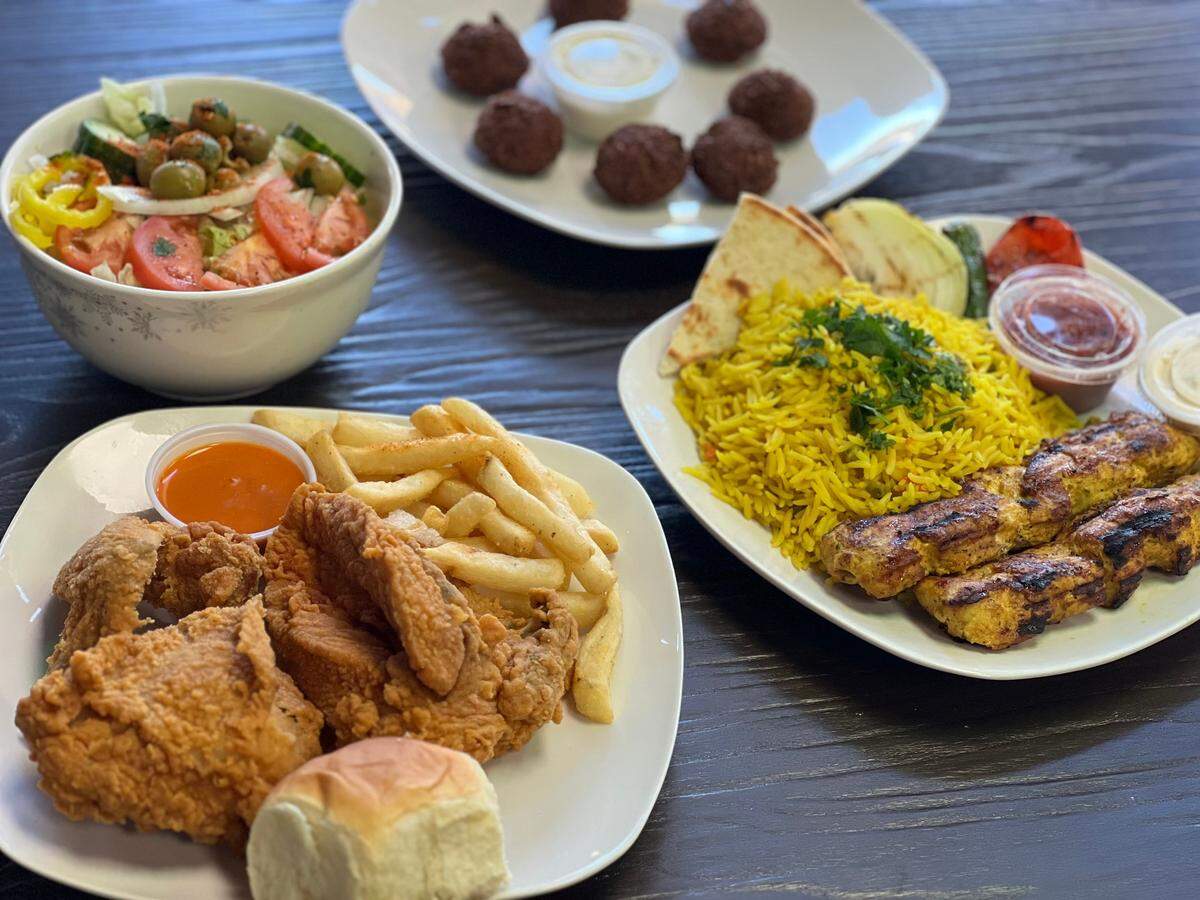 Fried chicken is the superstar of the US Fried Chicken menu, along with Mediterranean favorites such as kebabs with rice and falafel.