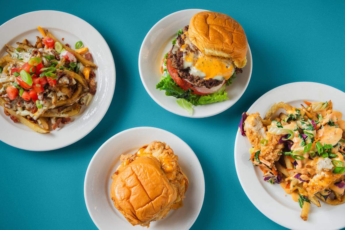 The menu at What The Fries includes loaded french fries, burgers, wraps and more.