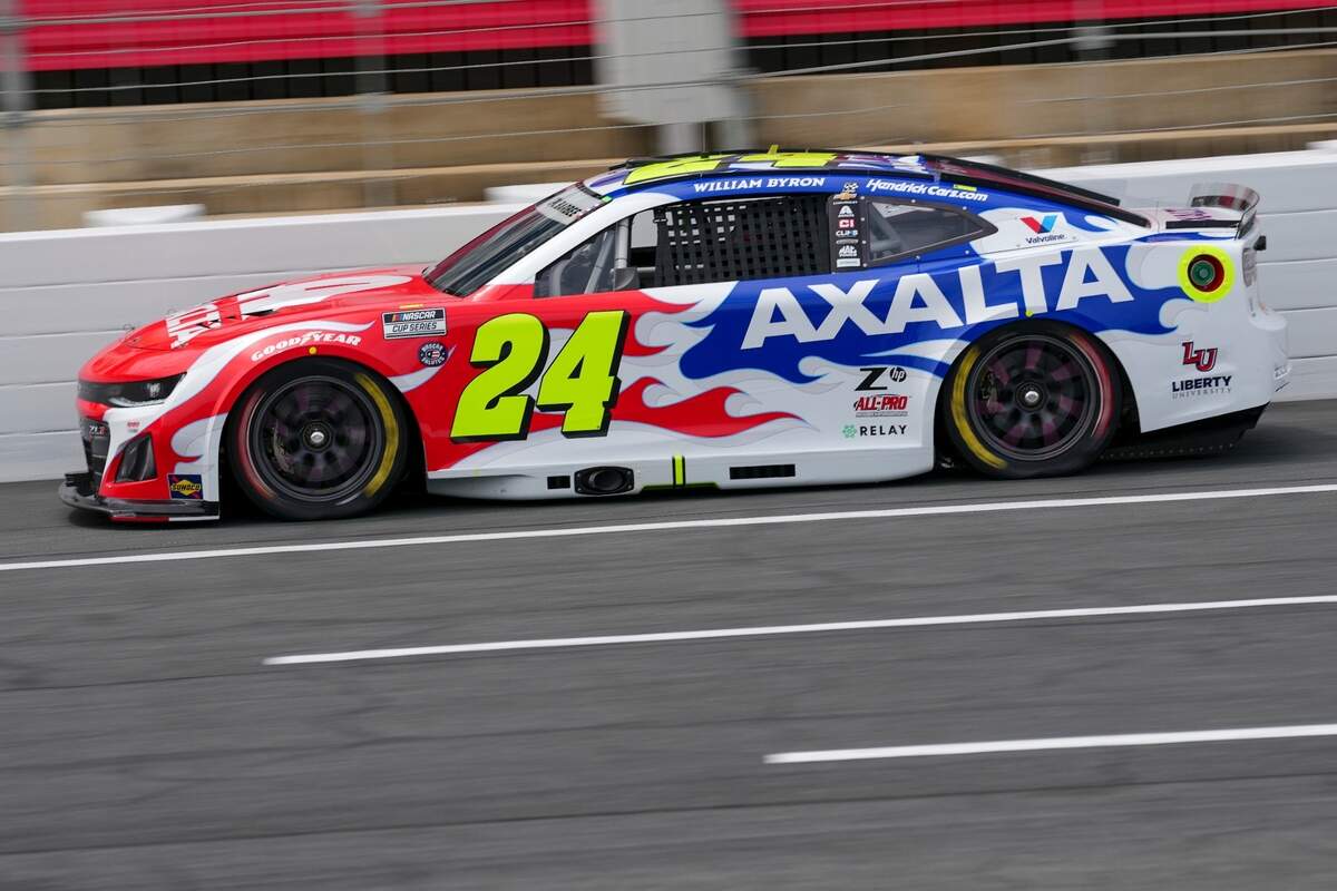 May 24, 2025; Concord, North Carolina, USA; NASCAR Cup Series driver William Byron (24) during qualifying at Charlotte Motor Speedway.