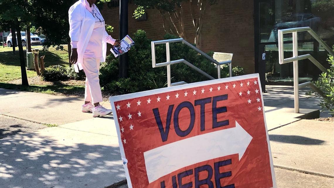 A voter arrives at the West Charlotte Community Center Precinct 25 along Senior Drive on Tuesday, May 17, 2022.