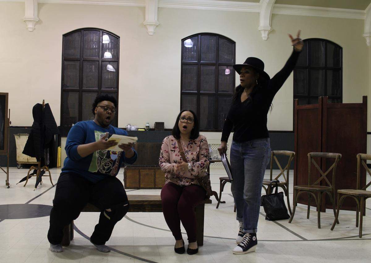 From left, Johnnie Felder, Díana Thompson-Brewer and Denyce Graves in rehearsal at Opera Carolina for “The Passion of Mary Cardwell Dawson.” The play with music centers on the life of Dawson, a Black opera pioneer.