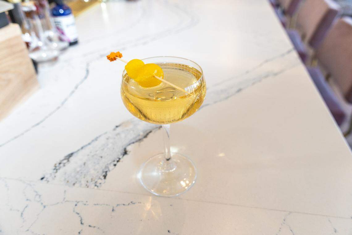 The Golden Onion cocktail at Supperland is made with Sipsmith London dry gin, dry vermouth, Amontillado sherry, housemade turmeric and saffron cocktail onions.