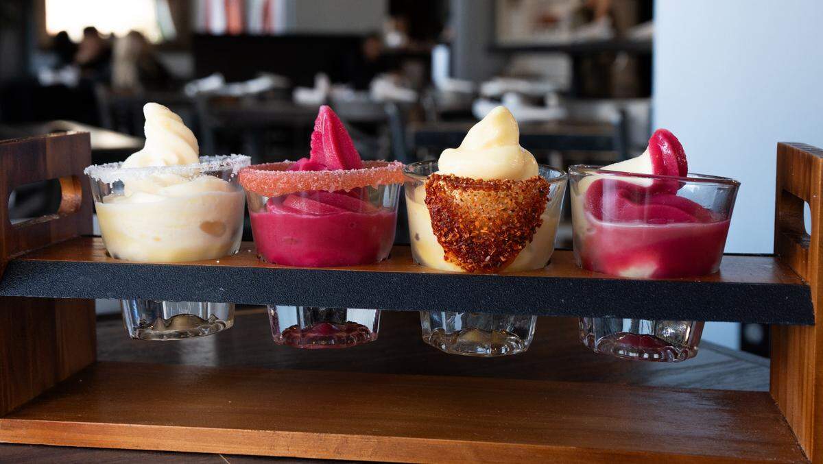 Que Fresa Taqueria + Bar offers soft serve margarita flights daily.