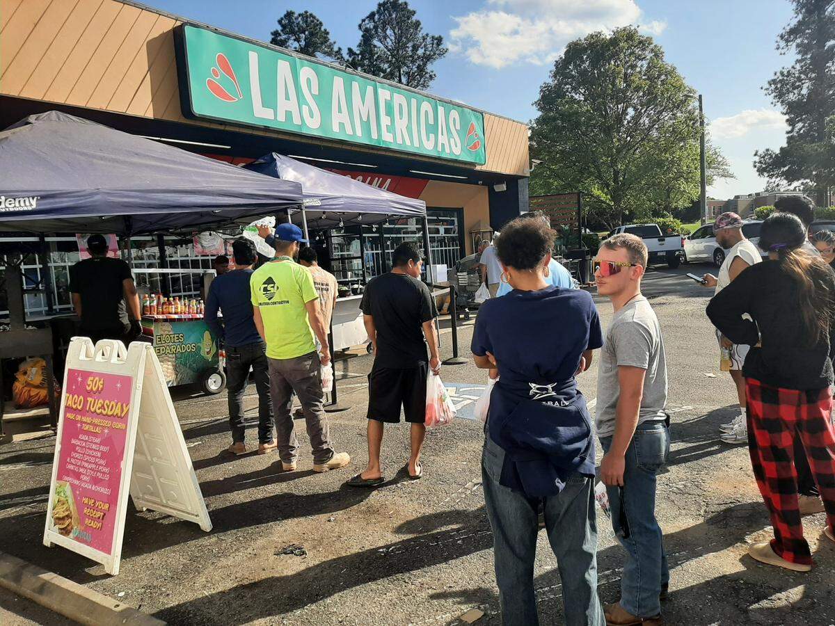 A line for tacos forms Tuesday in front of Las Americas. The Rock Hill grocery store and restaurant will be impacted by tariffs; most of their items are imported from other countries.