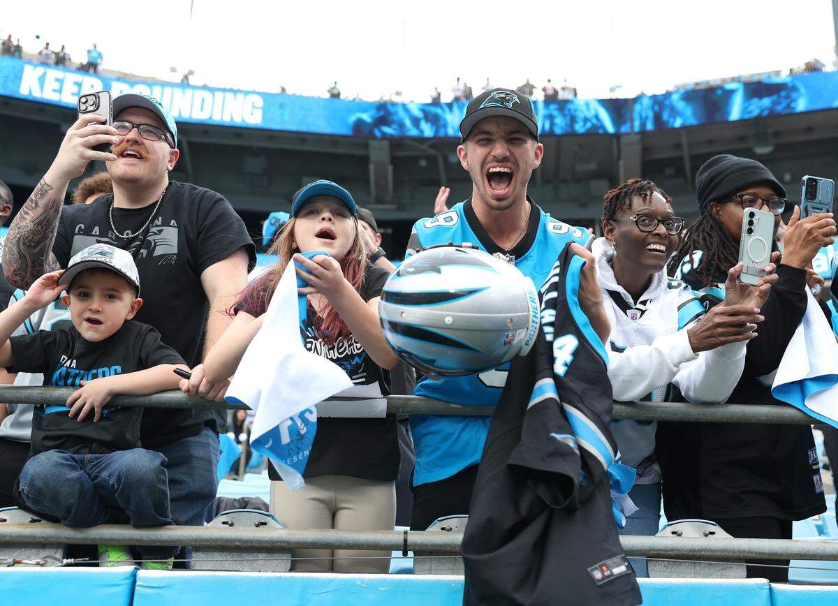Carolina Panthers fans are fired up prior to the team’s game against the Los Angeles Rams at Bank of America Stadium on Saturday, January 10, 2026. The Rams defeated the Panthers 34-31.