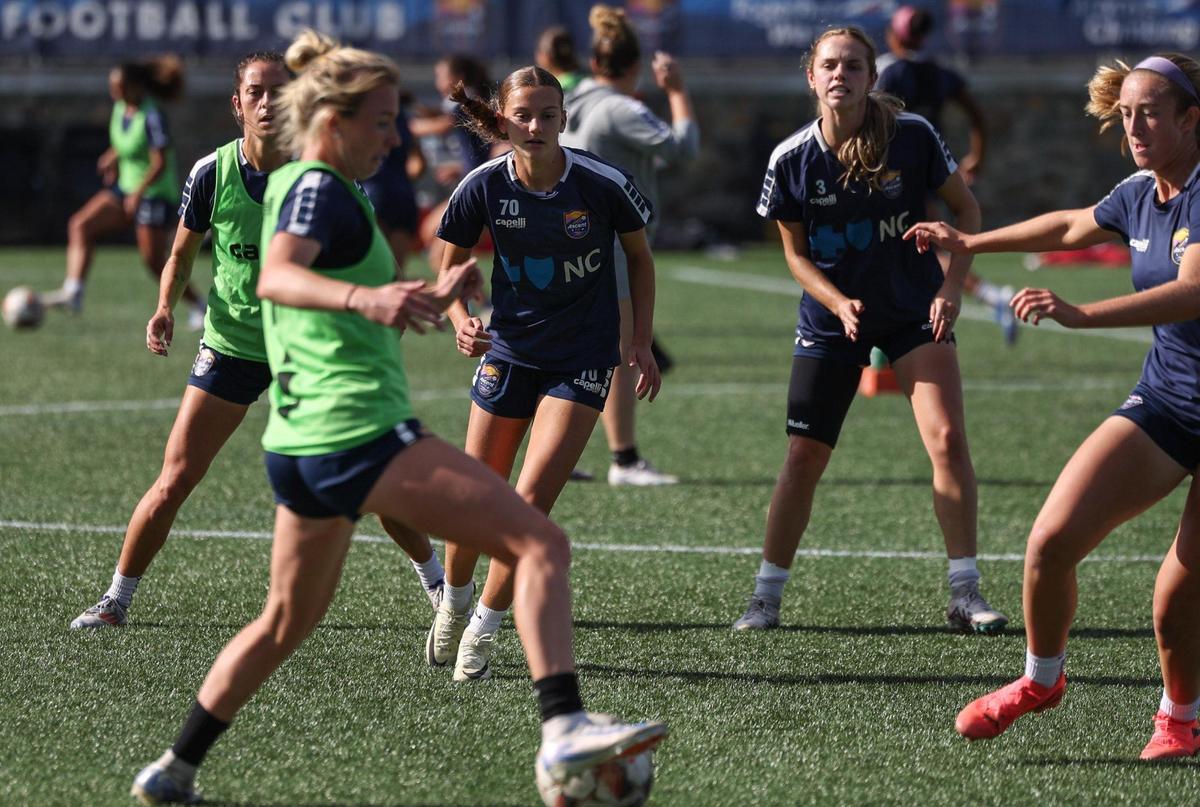 Carolina Ascent player Stella Spitzer, a 14-year-old soccer player who plays for a professional team in Charlotte, runs through a five-on-five scrimmage during practice on Thursday, October 31, 2024. Spitzer is among the youngest pro soccer players in the country.