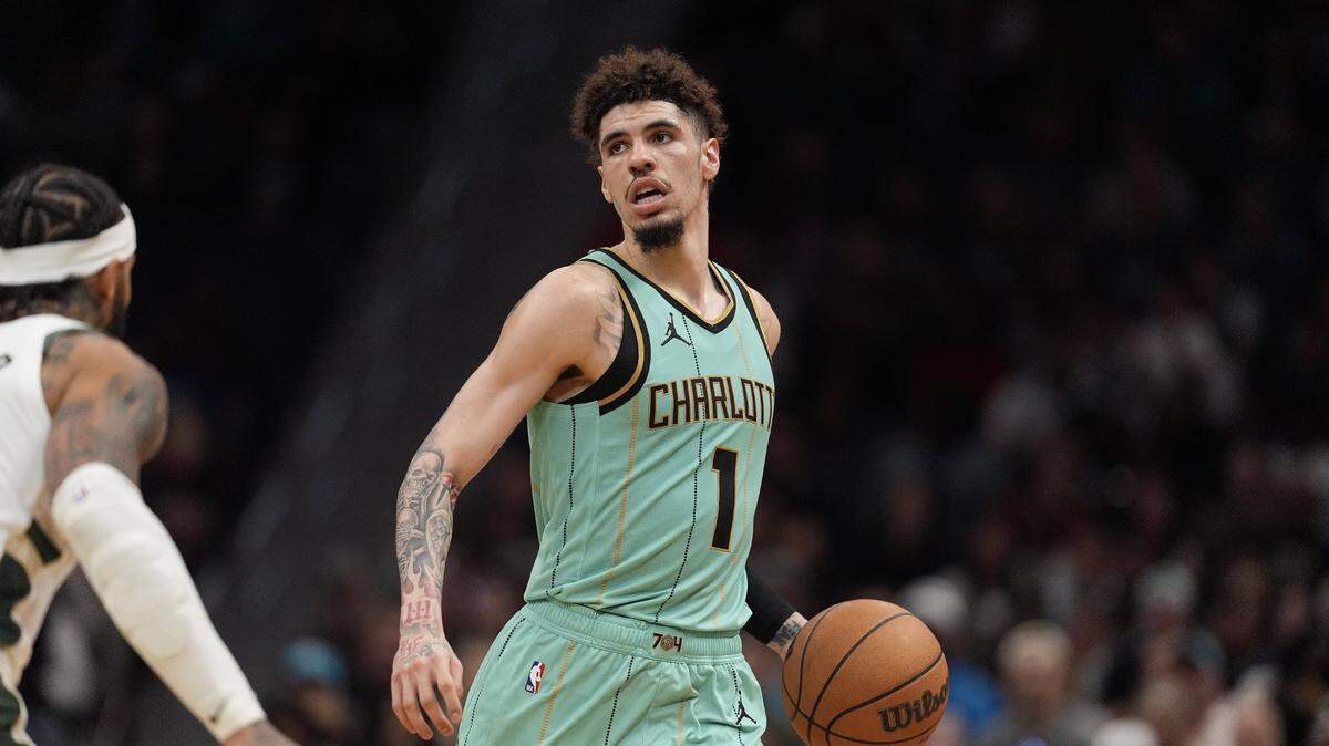 Charlotte Hornets guard LaMelo Ball (1) during the second half against the Milwaukee Bucks at Spectrum Center. 