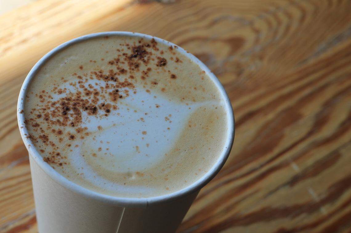 Enderly’s Pumpkin Pie Latte has pumpkin syrup, espresso, milk and a custom pumpkin pie spice garnish.