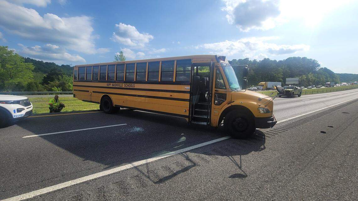 A 14-year-old stole a school bus, tried to run someone over at a gas station then fled officers on Interstate 40 in Nashville, Tennessee, police said.