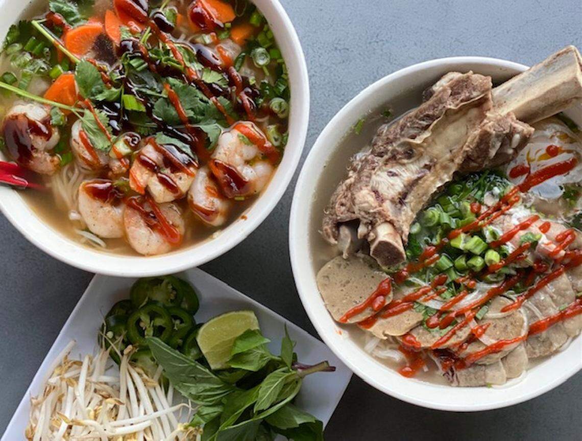 Shrimp Pho and Pho Dac Biet are two of the popular noodle soups offered at the restaurant.