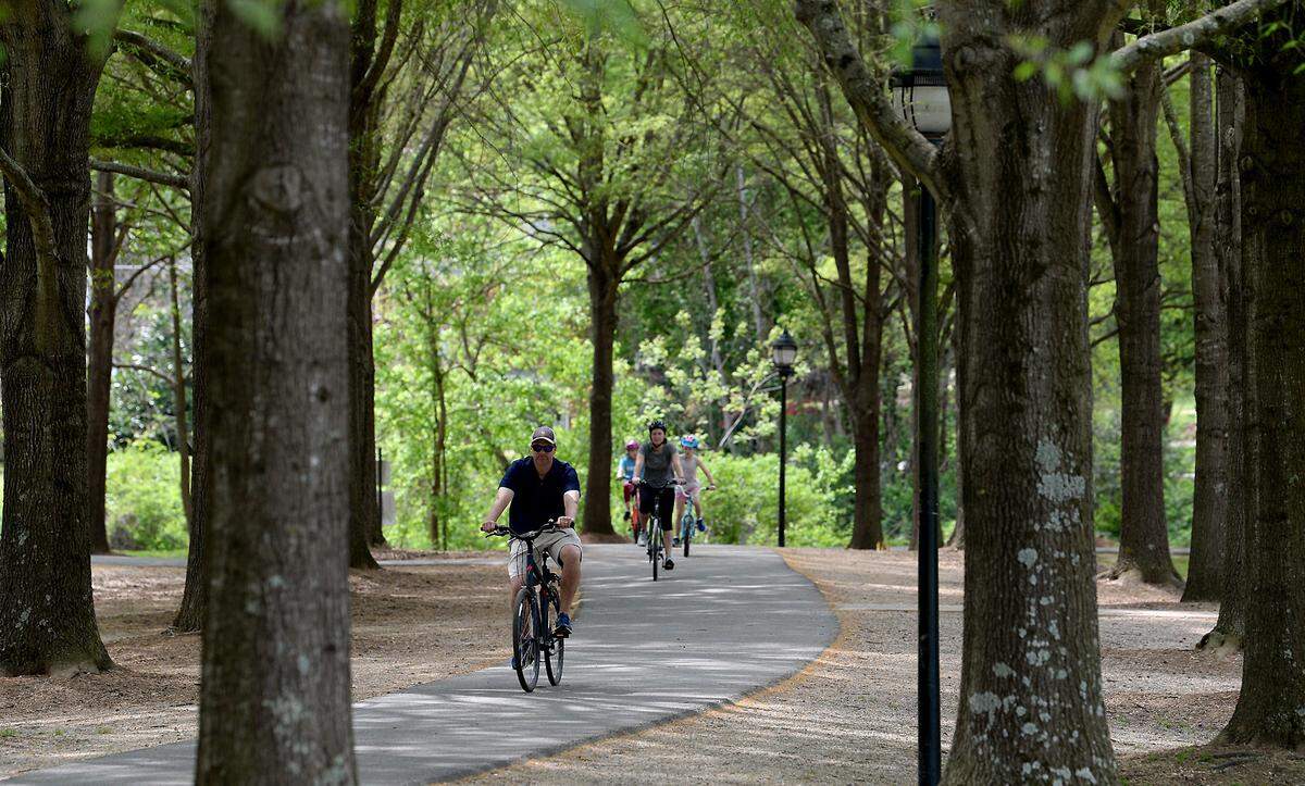 Bicyclists enjoy the spring weather at Freedom Park in Charlotte, NC on Tuesday, April 7, 2020. 